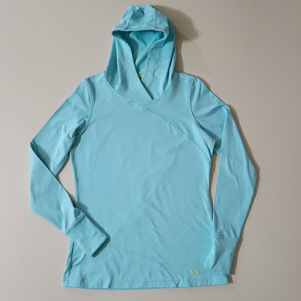 Under Armour Women's ColdGear Fitted Aqua Hooded Long Sleeve Top